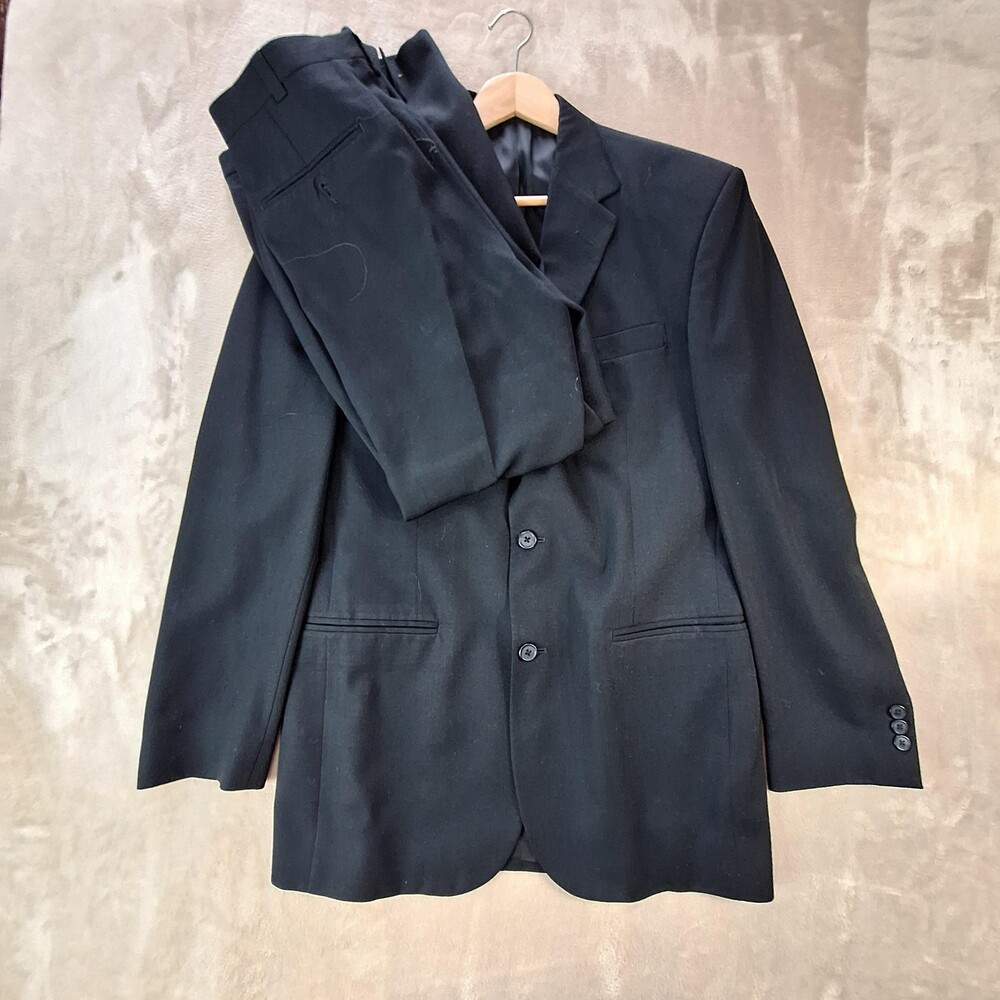 City Streets Suit Mens 38 Long Black Poly Wool Ventless 3 Button 2 Piece 32x30